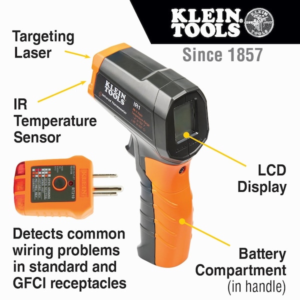 Infrared Thermometer With GFCI Receptacle Tester